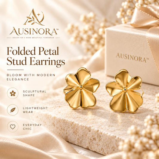 AUSINORA™ Folded Petal Stud Earrings – Modern Floral Gold Earrings, Minimalist Statement Jewelry for Women