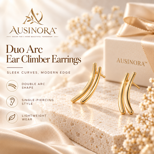 AUSINORA™ Duo Arc Ear Climber Earrings – Minimalist Curved Stud Earrings, Modern Ear Crawler Jewelry