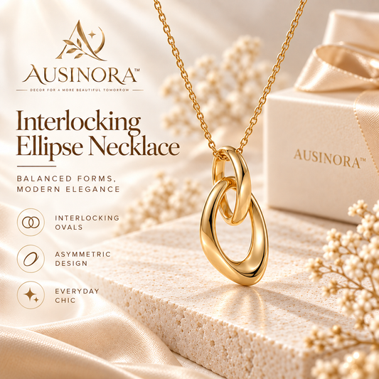 AUSINORA™ Interlocking Ellipse Pendant Necklace – Geometric Gold Necklace, Modern Minimalist Women's Jewelry