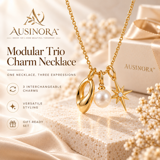 AUSINORA™ Modular Trio Charm Necklace – Interchangeable Pendant Necklace Set, Minimalist Women's Gift Jewelry