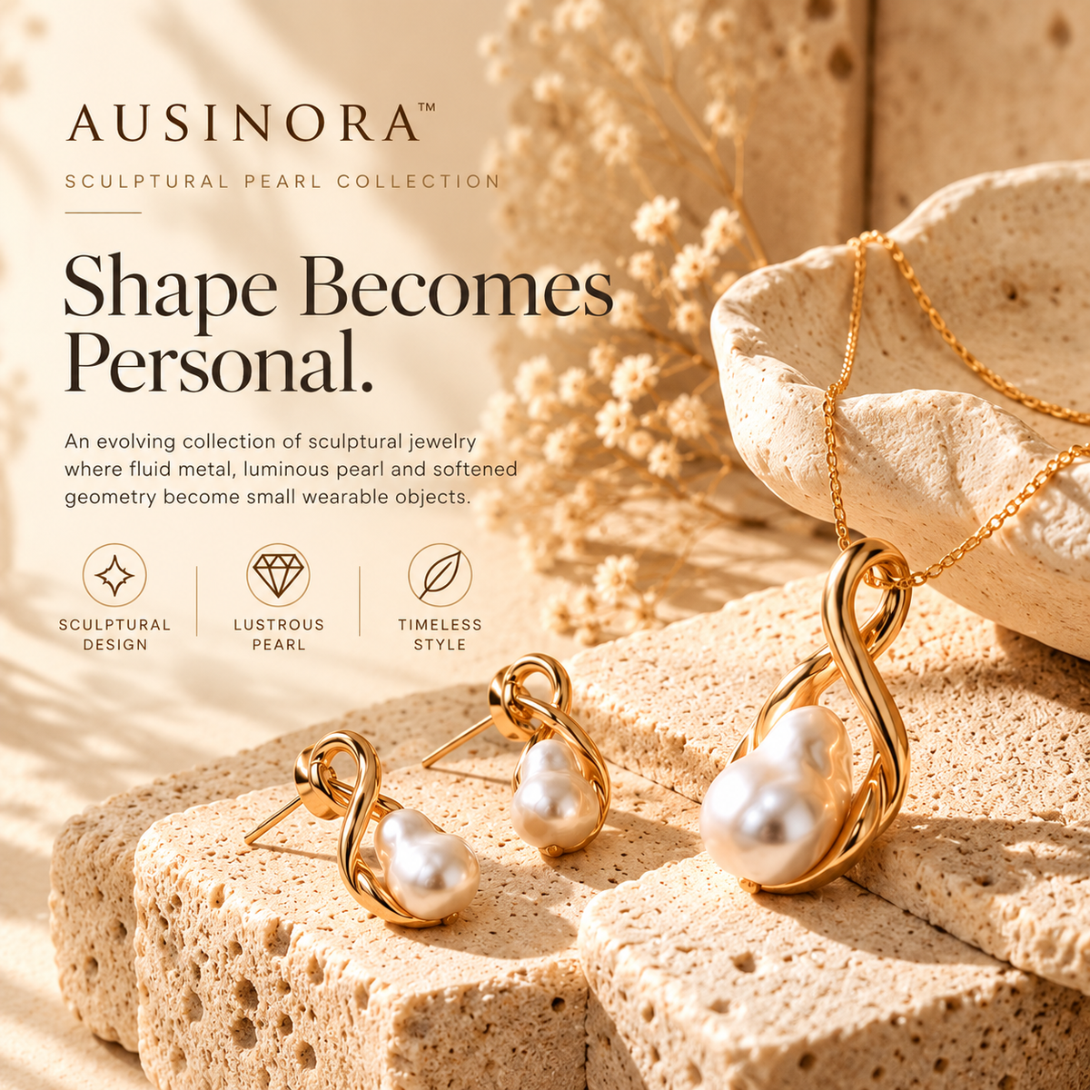 AUSINORA™ Sculptural Pearl Loop Jewelry Set