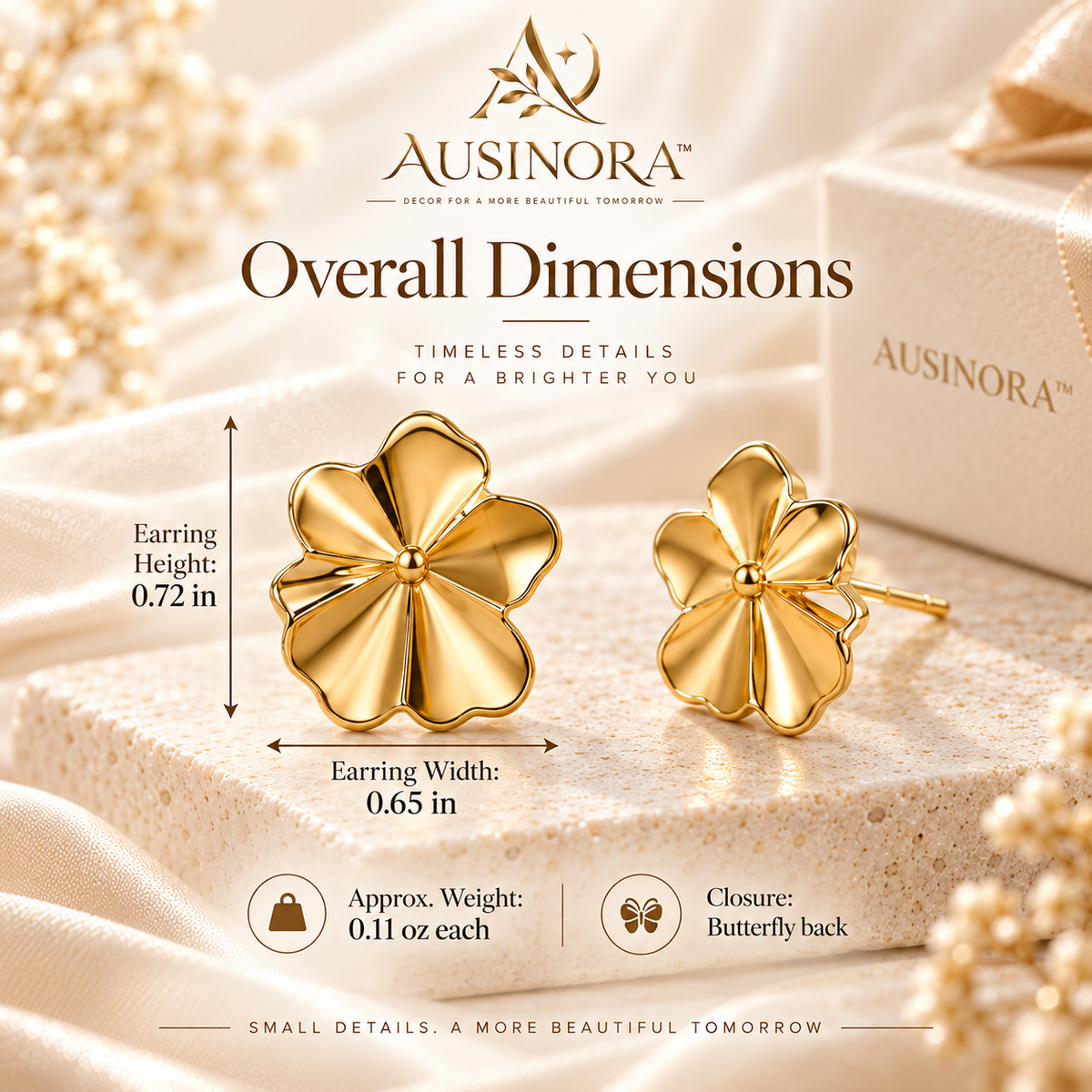 AUSINORA™ Folded Petal Stud Earrings – Modern Floral Gold Earrings, Minimalist Statement Jewelry for Women