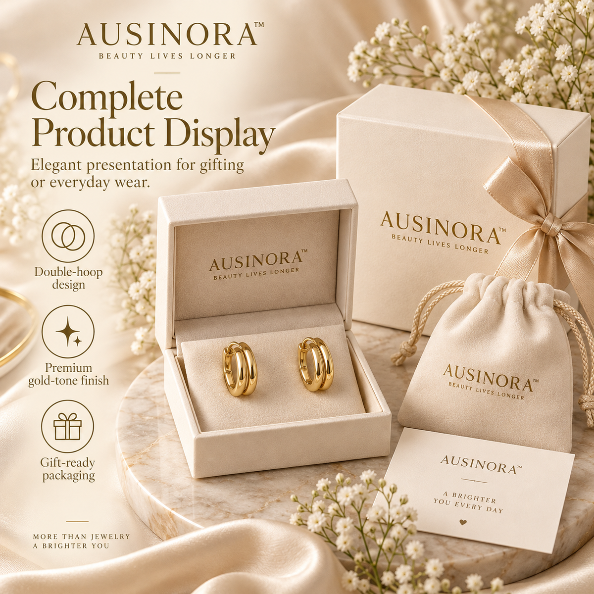 AUSINORA™ Double Orbit Huggie Hoop Earrings – Small Gold Hoop Earrings, Modern Layered Everyday Jewelry