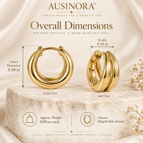 AUSINORA™ Double Orbit Huggie Hoop Earrings – Small Gold Hoop Earrings, Modern Layered Everyday Jewelry