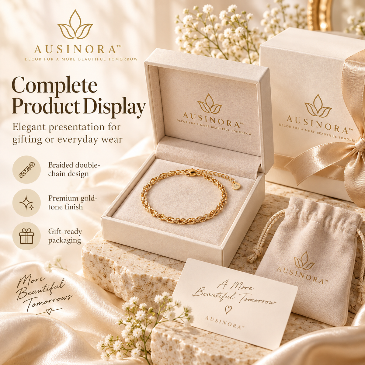 AUSINORA™ Braided Halo Chain Bracelet – Minimalist Gold Bracelet for Women, Adjustable Everyday Layering Jewelry