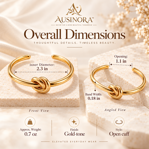 AUSINORA™ Crescent Knot Open Cuff Bracelet – Sculptural Gold Bangle, Minimalist Adjustable Women's Bracelet