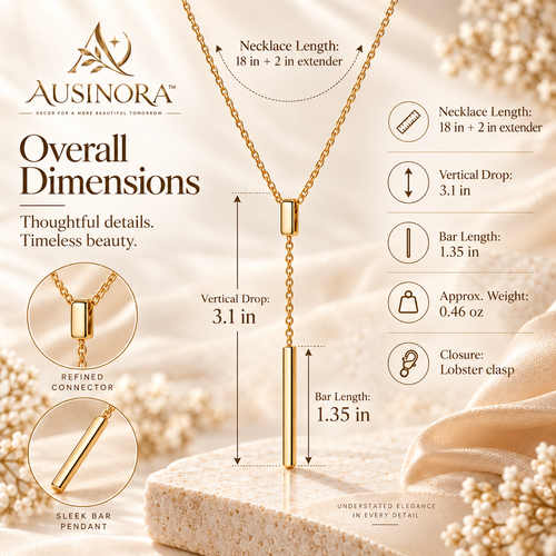AUSINORA™ Architectural Bar Y Necklace – Long Minimalist Pendant Necklace, Layering Jewelry for Women