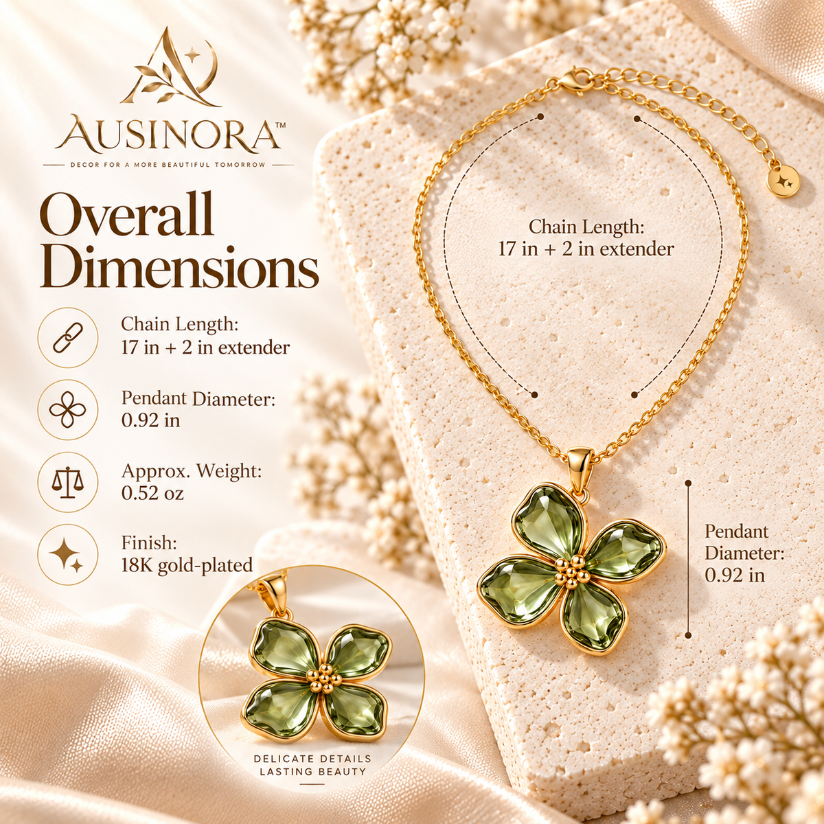 AUSINORA™ Glass Bloom Pendant Necklace – Colored Glass Floral Necklace, Artistic Women's Jewelry