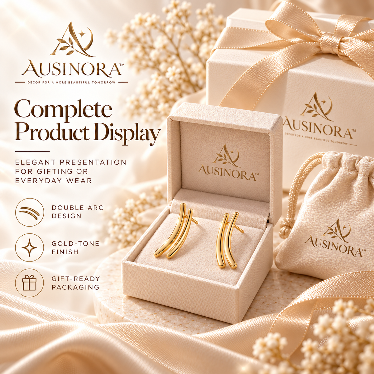 AUSINORA™ Duo Arc Ear Climber Earrings – Minimalist Curved Stud Earrings, Modern Ear Crawler Jewelry