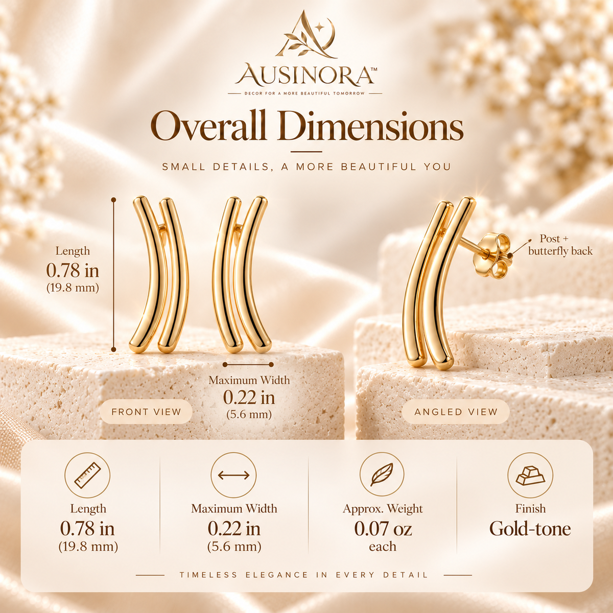 AUSINORA™ Duo Arc Ear Climber Earrings – Minimalist Curved Stud Earrings, Modern Ear Crawler Jewelry